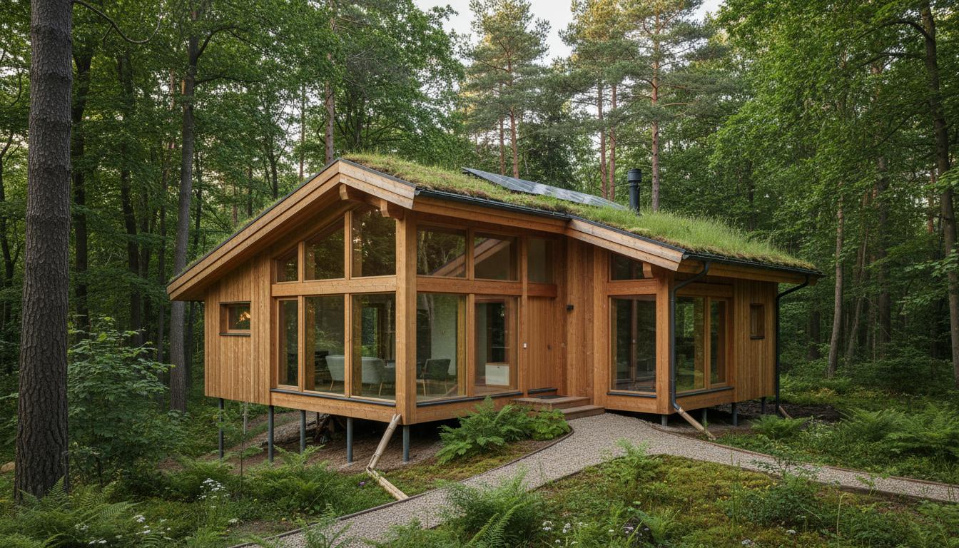 Casa de madeira na floresta
